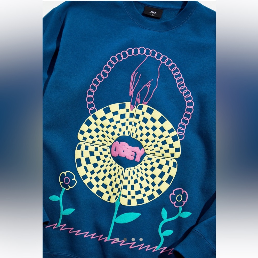 OBEY Turquoise/Blue In Bloom Crewneck Sweatshirt - Picture 2 of 4